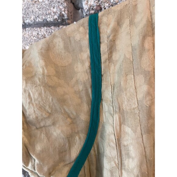 Vintage Beige & Teal Button-Front Dress With Embroidered Floral Patterns & Cap S - Picture 5 of 13